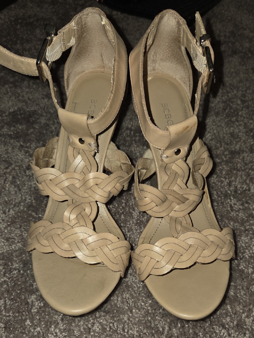 BCBGMaxAzria Nude Braided Leather Ankle-Strap Sandals